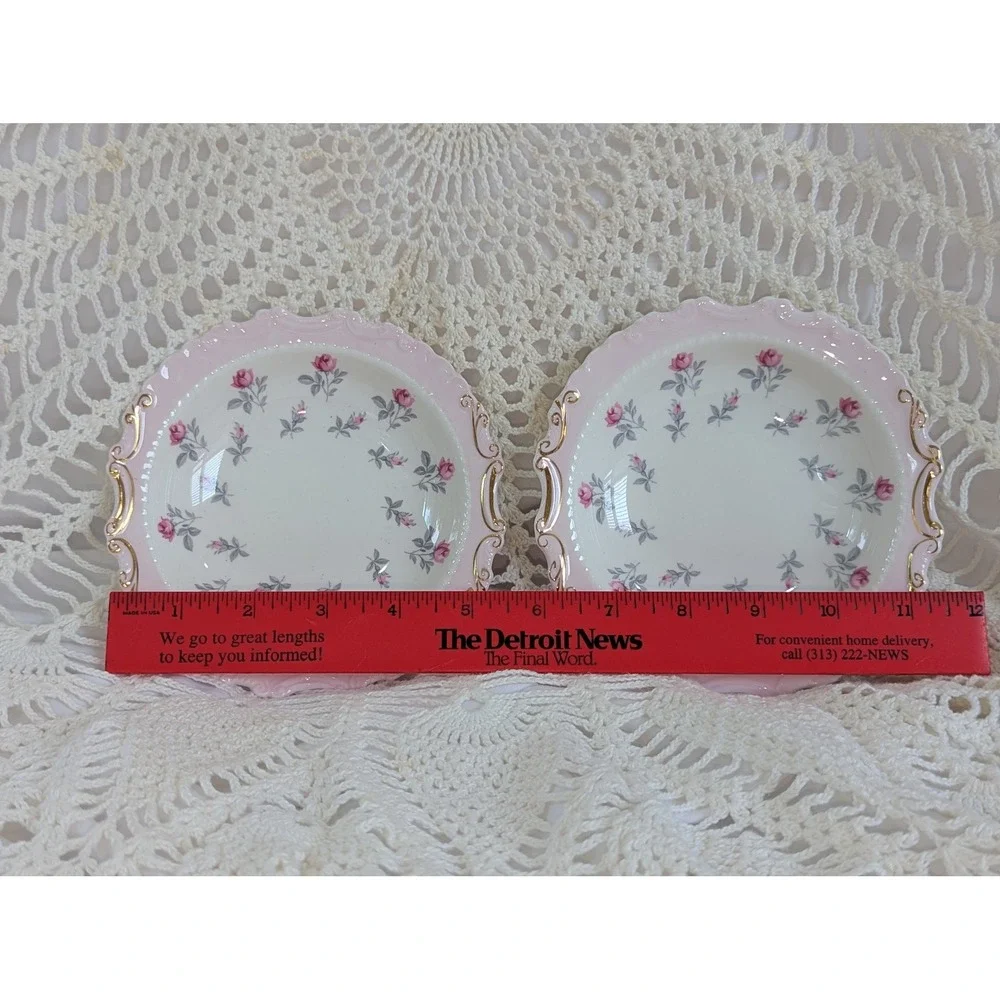 Royal Albert Pink Rose Bone China Shallow Berry Nut Dessert Bowls Set of 2 Gold